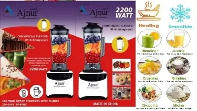 Picture of 2200 Watts Ajnur Commercial Blender Plus Mixer Grinder STEEL BUSH (2 JAR)
