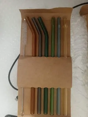 Picture of 6 pcs straw and 1 pcs straw cleaner reusable glass straw set