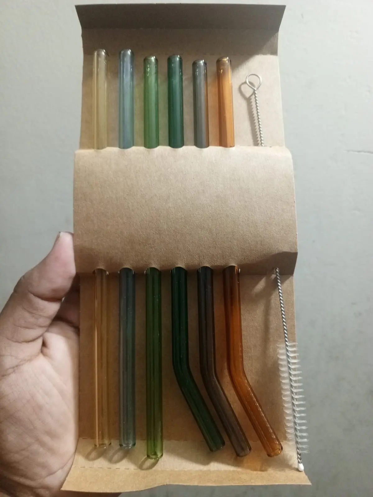 Picture of 6 pcs straw and 1 pcs straw cleaner reusable glass straw set