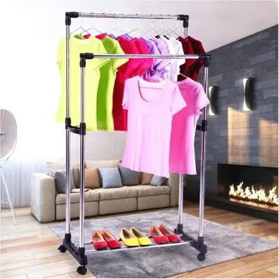 Picture of Folding Double Clothes And Shoe Rack Portable Alna - cloth hanger(Black)