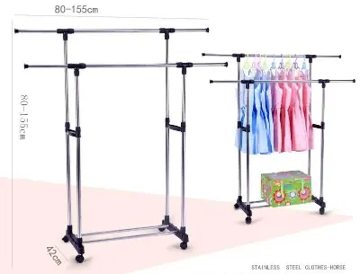 Picture of Folding Double Clothes And Shoe Rack Portable Alna - cloth hanger(Black)