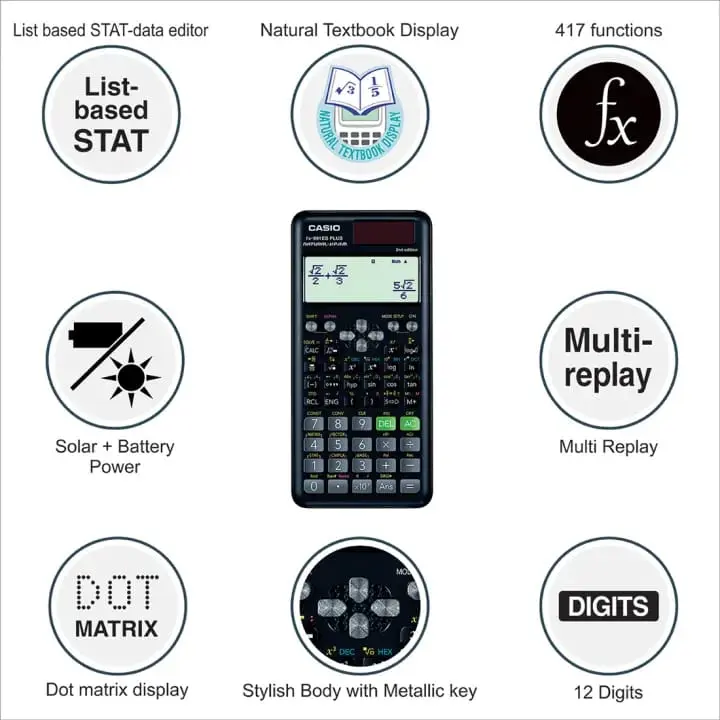 Picture of Casio FX-991ES PLUS-2 Scientific Calculator - Solar and Battery Powered-Black(Black)