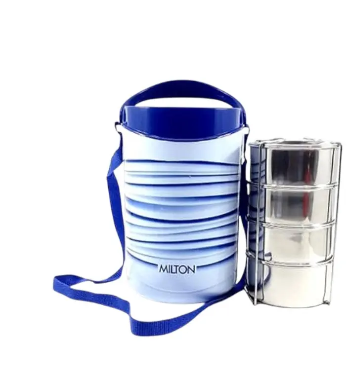 Picture of Milton New Econa - 4 Stainless Steel Tiffin Box - Insulated, Hot & Cold Leak Proof 4 Liyar Lunch Box for Office, College, Picnic(Blue)