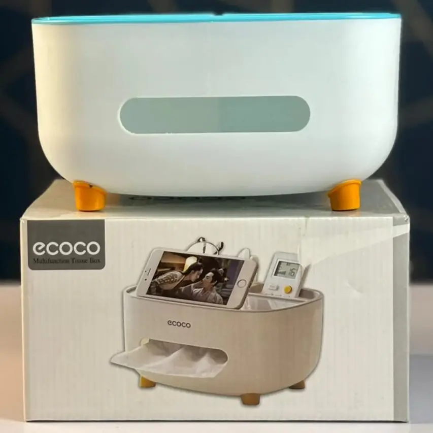Picture of Ecoco Modern Multi-Function Desktop Tissue Box & Organizer with Storage Tray100pcs x 2ply