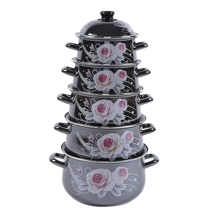 Picture of 5-Piece Enamel Cast Iron Cookware Casserole Set – Premium Quality Non-Stick Cook Tool Pots with Lids – Durable, Heat-Retaining Kitchen Cookware for Gas, Induction & Oven – Stylish and Easy to Clean