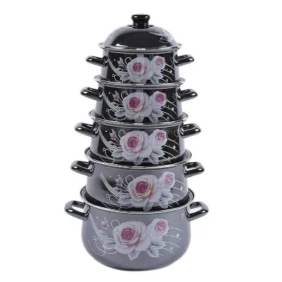 Picture of 5-Piece Enamel Cast Iron Cookware Casserole Set – Premium Quality Non-Stick Cook Tool Pots with Lids – Durable, Heat-Retaining Kitchen Cookware for Gas, Induction & Oven – Stylish and Easy to Clean