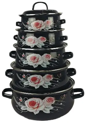 Picture of 5-Piece Enamel Cast Iron Cookware Casserole Set – Premium Quality Non-Stick Cook Tool Pots with Lids – Durable, Heat-Retaining Kitchen Cookware for Gas, Induction & Oven – Stylish and Easy to Clean