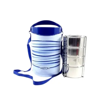 Picture of Milton New Econa - 4 Stainless Steel Tiffin Box - Insulated, Hot & Cold Leak Proof 4 Liyar Lunch Box for Office, College, Picnic(Blue)