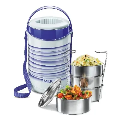 Picture of Milton New Econa - 4 Stainless Steel Tiffin Box - Insulated, Hot & Cold Leak Proof 4 Liyar Lunch Box for Office, College, Picnic(Blue)