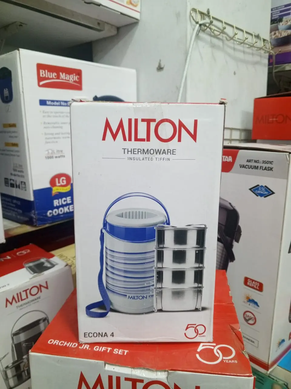 Picture of Milton New Econa - 4 Stainless Steel Tiffin Box - Insulated, Hot & Cold Leak Proof 4 Liyar Lunch Box for Office, College, Picnic(Blue)