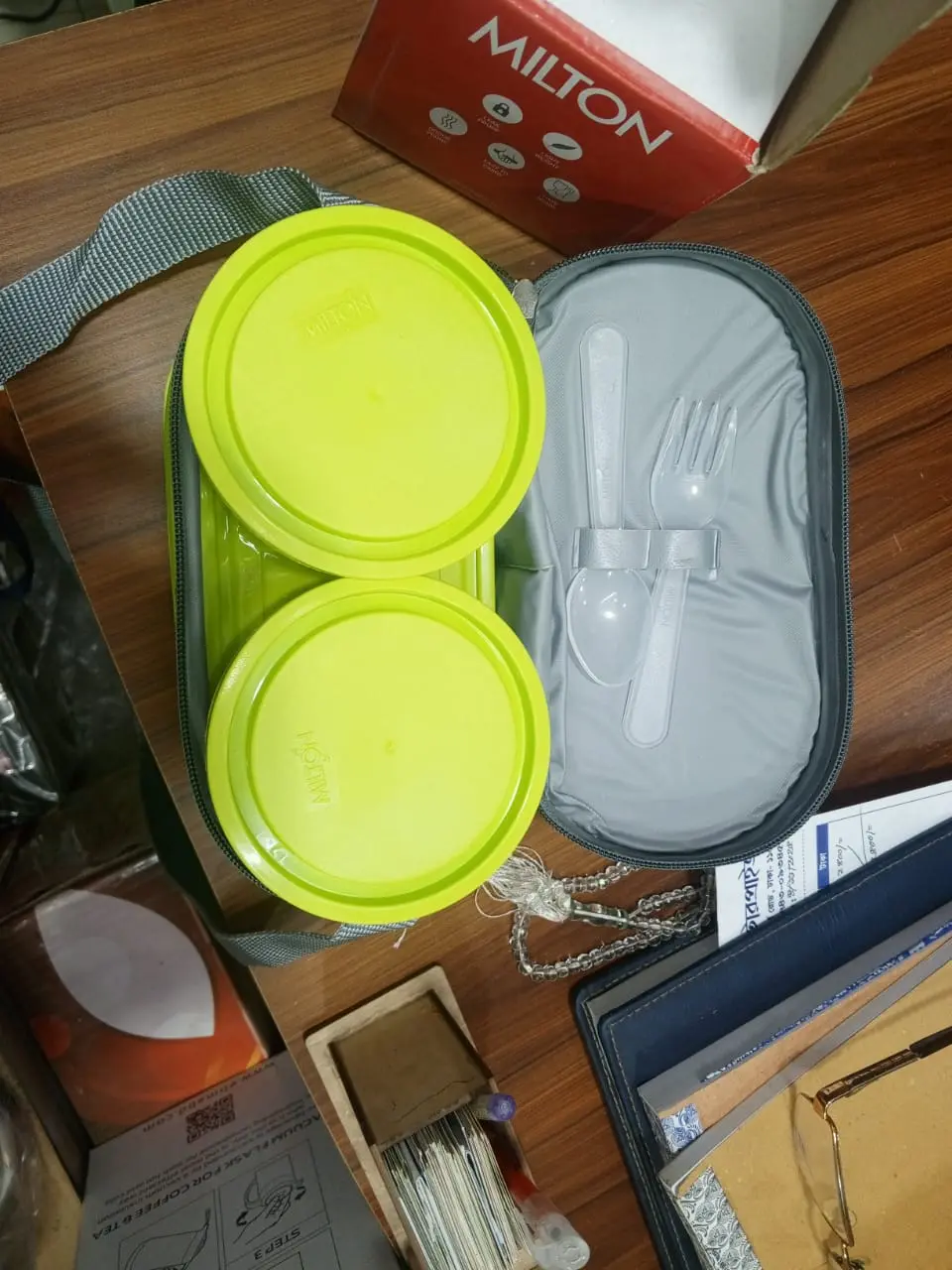 Picture of Milton Executive Lunch Box Soft Insulated Tiffin Box (2 SS Container,1 Microwave Safe Container)(Green)