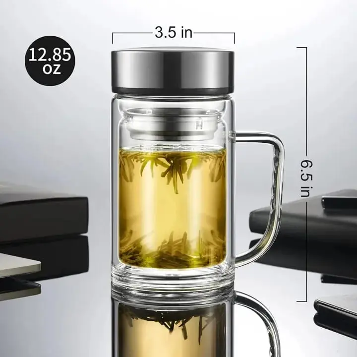 Picture of Office Glass Infuser Bottle Tea Tumbler Double Wall Glass Borosilicate Bottle Travel Mug Leakproof Tea Bottle with Strainer Carry Handle