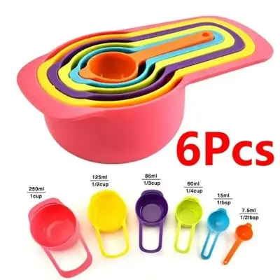 Picture of 6 Pieces Measuring Spoons And Cups Plastic , Measuring Spoon Scoop with Scale for Cooking Measuring, Pack of 6 set