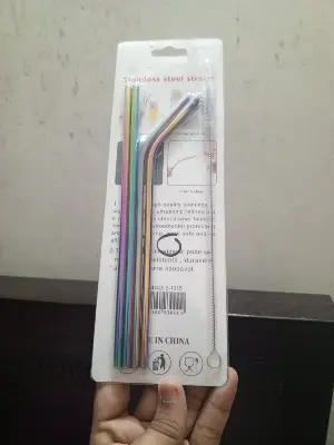 Picture of set of stainless-steel reusable drinking straws.