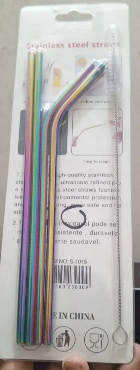 Picture of Rainbow Straws Stainless Steel Drinks Straw Metal Drinking Cleaner Reusable Barr