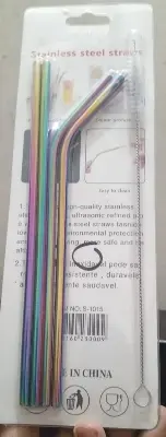 Picture of Rainbow Straws Stainless Steel Drinks Straw Metal Drinking Cleaner Reusable Barr