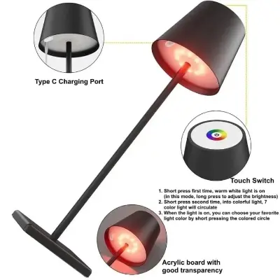 Picture of Movable LED Ambiance Night Light Bar Clubs Restaurant Wireless Decor Table Lamp Study Office Touch Desk Lamp USB Rechargeable