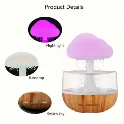 Picture of Rain Cloud Humidifier Rain Colourful Mushroom Cloud Raindrop Atmosphere Lamp Seven-Colour Cloud Rain Humidifier Mushroom Lights Bedroom