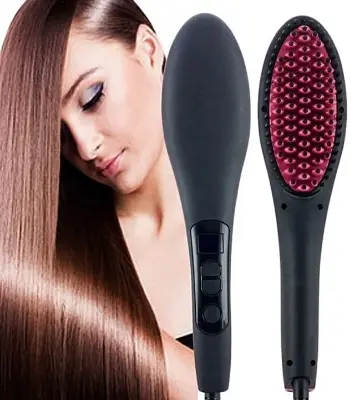 Picture of Simply Straight Ceramic Brush Hair Straightener - Black and Pink