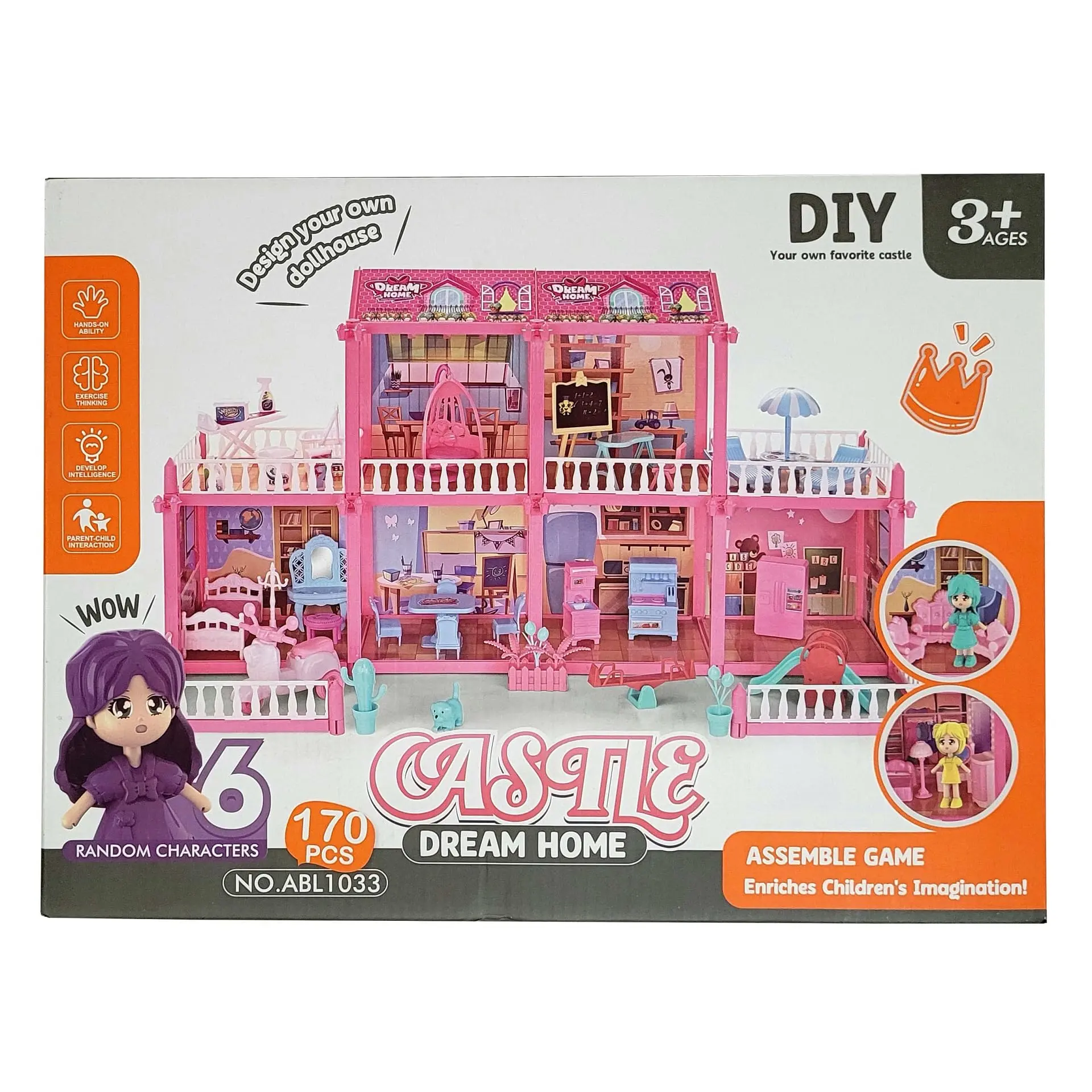 Picture of DIY dream villa furniture set with 6 girls dollhouse