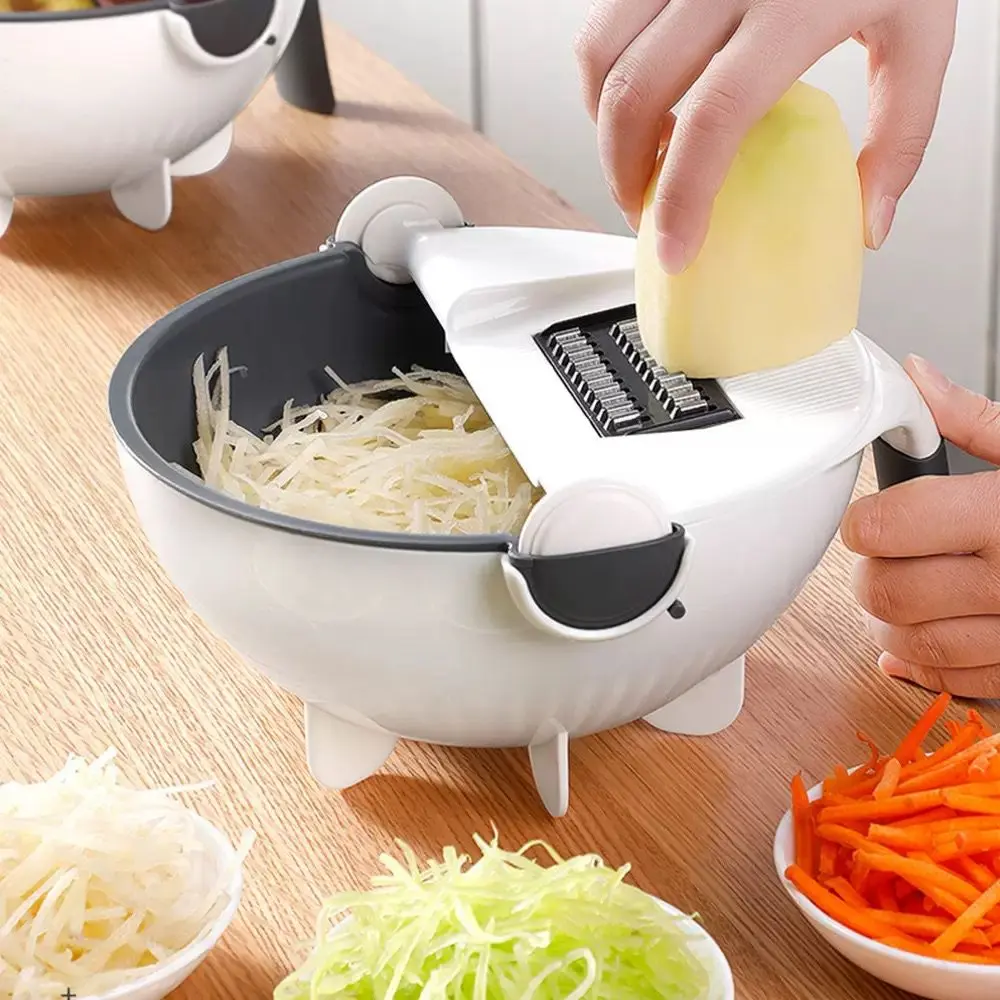Picture of New 11 in 1 Multifunction Magic Rotate Vegetable Cutter with Drain Basket Vegetables Chopper Veggie Slicer Kitchen Tool with 8 Dicing Blades