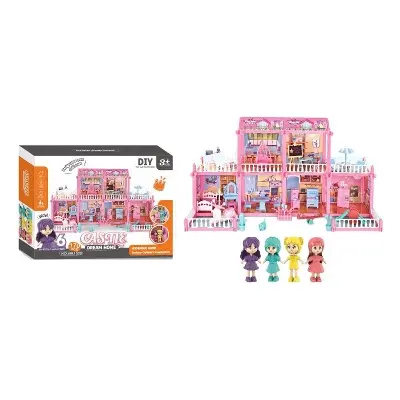 Picture of DIY dream villa furniture set with 6 girls dollhouse(Pink)