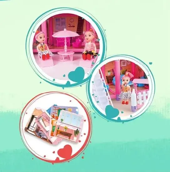 Picture of Baby Little Girl Toy Princes Castle Villa Toy DIY 135 pcs Dream Villa Assemble(Pink)