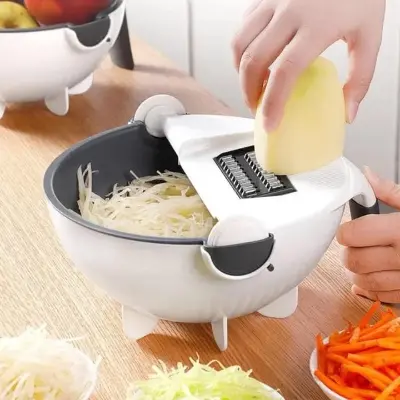 Picture of New 11 in 1 Multifunction Magic Rotate Vegetable Cutter with Drain Basket Vegetables Chopper Veggie Slicer Kitchen Tool with 8 Dicing Blades