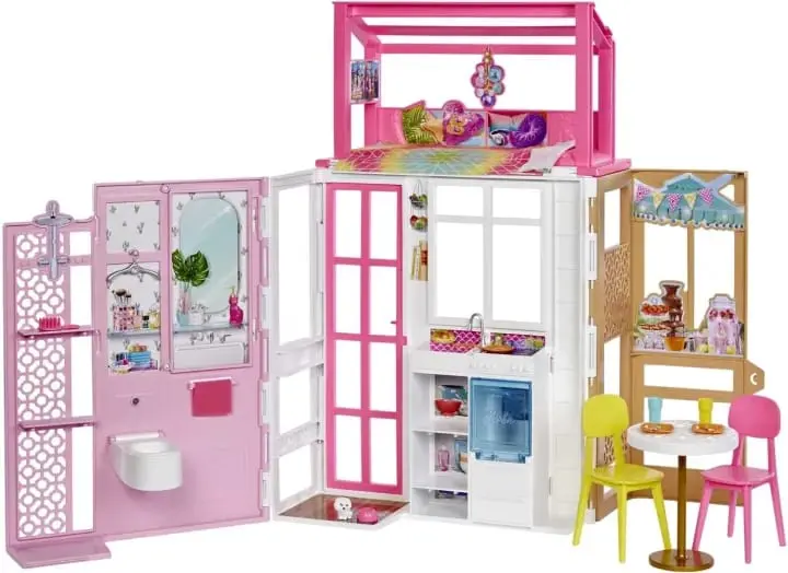 Picture of Barbie Dollhouse with 2 Levels and 4 Play Areas, Fully Furnished Barbie House with Puppy and Accessories, Gift for Kids 3 Years(Pink)