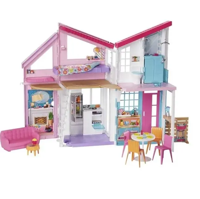 Picture of Barbie Malibu House Playset - 2-Storey House with 6 Transforming Rooms - 25+ Furniture, Patio Fence