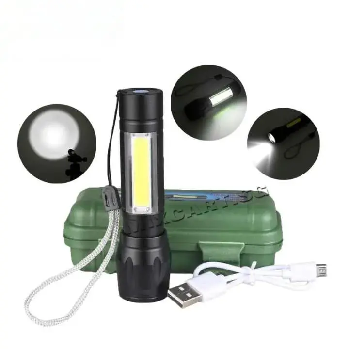 Picture of Rechargeable Flashlight Torch LED USB Portable Torches 3 Modes Mini Camping Lighting(Black)