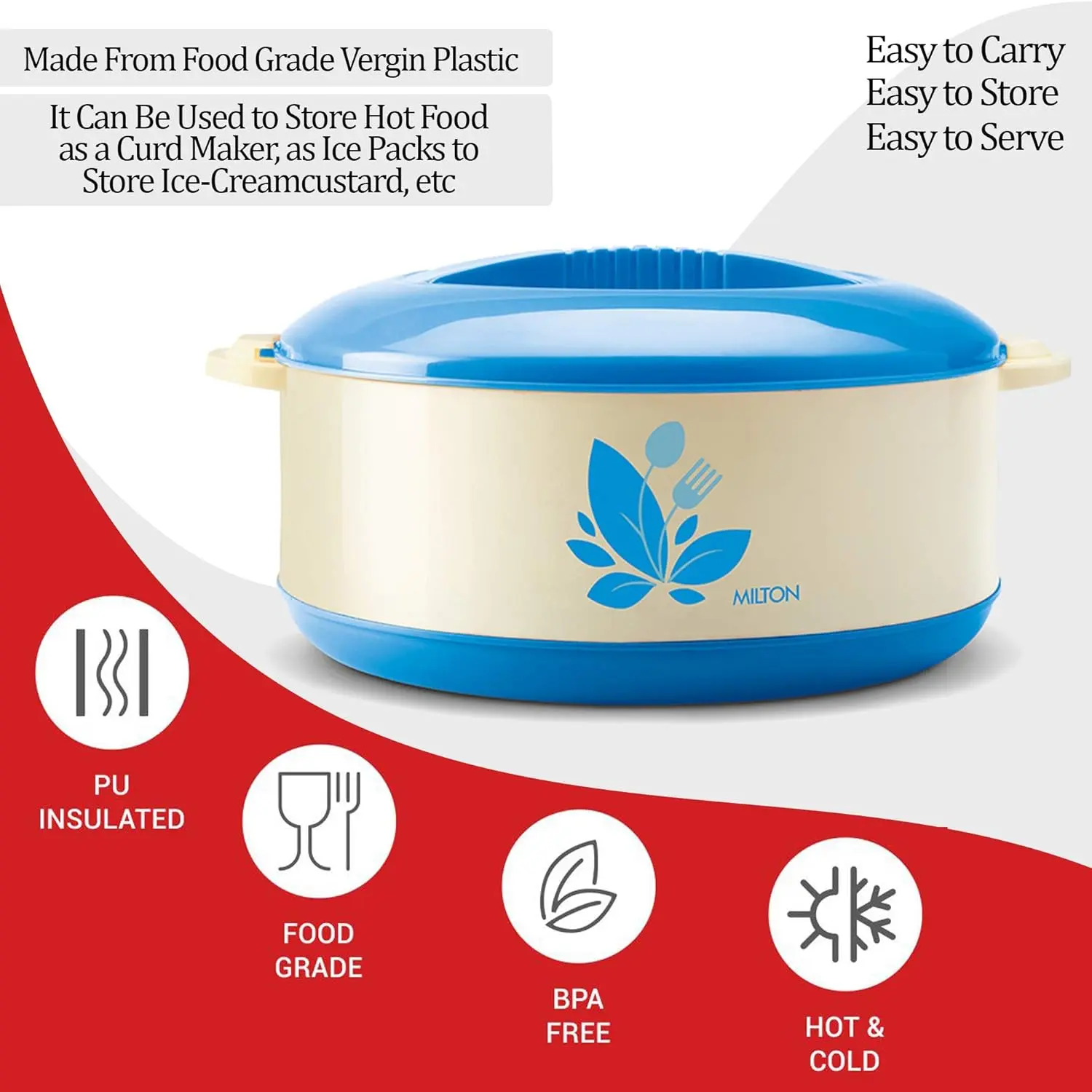 Picture of Milton Orchid Stainless Steel Casserole 13500ML(Blue)