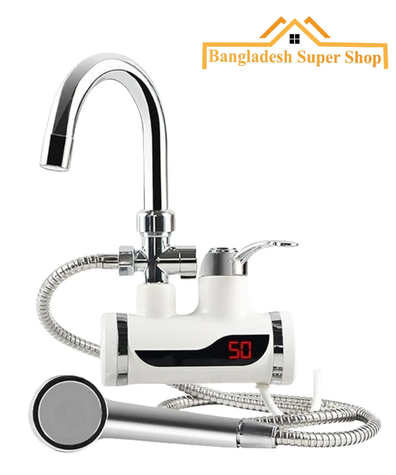 Picture of Electric Instant Hot Water Tap With Hand Shower, Digital Display Tankless Electric Faucet, Digital Bathroom Heater