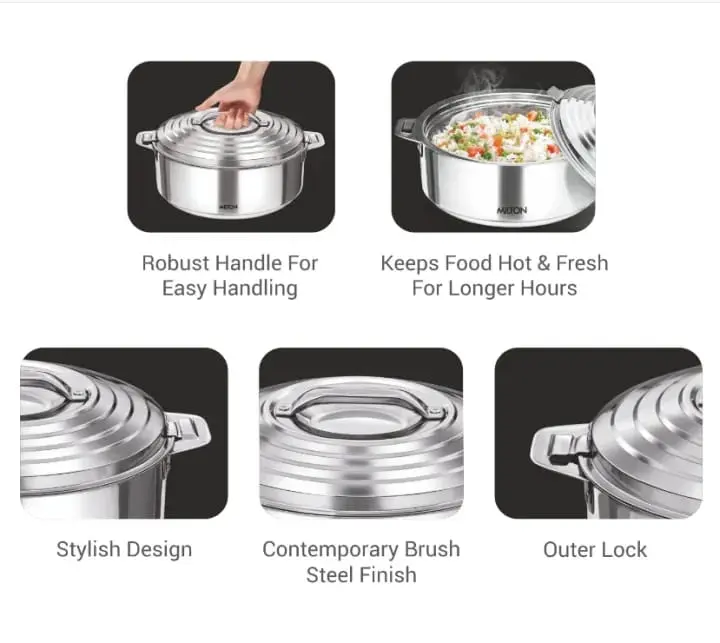 Picture of MILTON Galaxia 2500 Double Walled Stainless Steel Casserole, 2.45 Litres , Food Grade , BPA Free , Hot And Cold