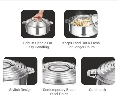 Picture of MILTON Galaxia 2500 Double Walled Stainless Steel Casserole, 2.45 Litres , Food Grade , BPA Free , Hot And Cold