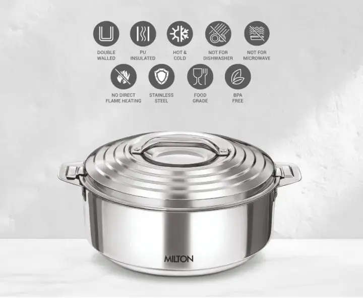 Picture of MILTON Galaxia 2500 Double Walled Stainless Steel Casserole, 2.45 Litres , Food Grade , BPA Free , Hot And Cold