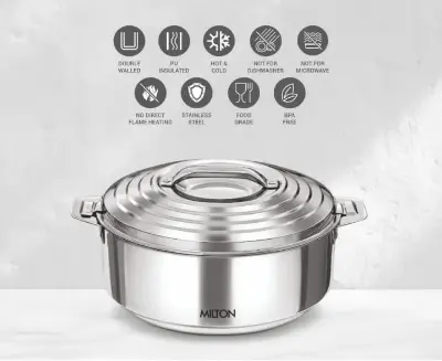 Picture of MILTON Galaxia 2500 Double Walled Stainless Steel Casserole, 2.45 Litres , Food Grade , BPA Free , Hot And Cold