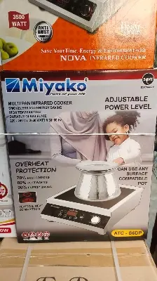 Picture of Buy the Miyako ATC-S6DP Multi Pan Infrared Cooker in Bangladesh. Smokeless, energy-saving, high-temperature durable glass plate, 2500W. Compatible with any pot(Silver)