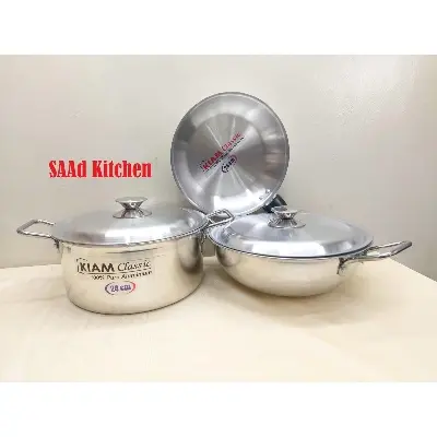 Picture of Family Pack 5 pcs Kiam Cookware Set Aluminium. Casserole Stock Pot, Korai, Fry Pan & Lid Set. Model: P975.