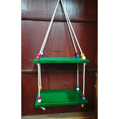 Picture of 2 Tier Wooden Green Colour Hanging Shelf For Home Decor (Green)