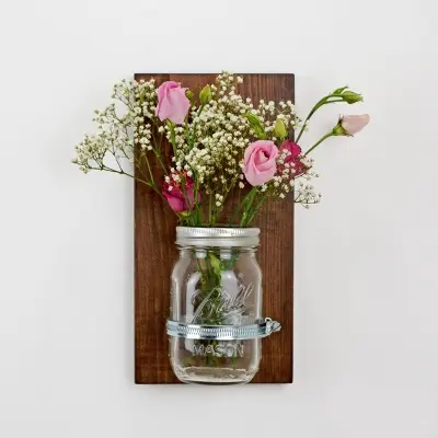 Picture of Flower Vase/Wall Mounted Glass Jar Flower Vase - Flower Vase - Flower Vase (Wood, Dark Chocolate)