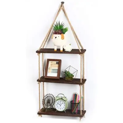 Picture of 3 Tier Hanging Shelf/Wall Mounted Floating Rack - Wall Decoration - Wall Decoration (Dark Chocolate, Wood)