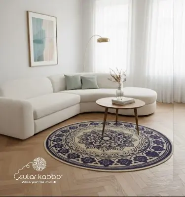 Picture of Bohemian Mandala Round Jute Rug – Handcrafted Natural Fiber Area Rug