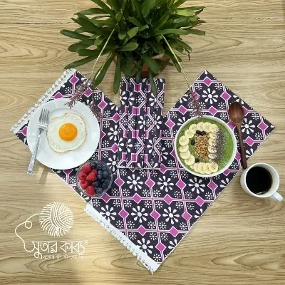 Picture of Deep Purple & Magenta Floral Geometric – Artisan Woven Cotton Table Decor