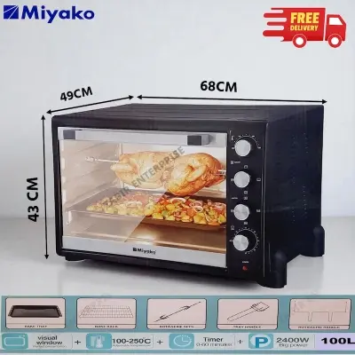 Picture of Miyako MT-100RCL Electric Oven For Baking & Grill Items, 100 Liters Countertop Convection Toaster Oven,Adjustable Temperature & Timer, Bake, Roast, Broil, Toast, Includes Baking Pan, Rack, Rotisserie, Stainless Steel, Black