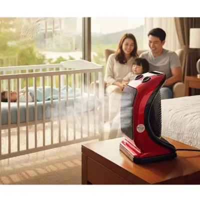 Picture of Miyako Electric Room Heater PTC - 10M RED 4 IN 1 Cool/Hot/Warm Overheat Protection Power Indicator Light Intregral Carry Handle/Heat By Ptc, Heat Powerful 90 Revolution To Left Or Right Wide Angle Oscillation-1500 Watt, Red