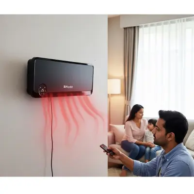 Picture of Miyako PTC-WH-5210L wall-mounted room heater With Remote Control & Manual Contro Large Area Coverage Easy One Click Control Low Noise & Timing Function-2000 Watts, Black