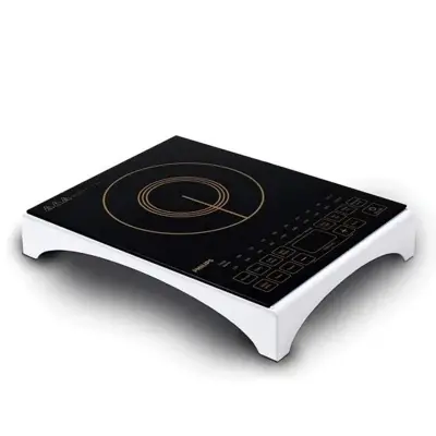 Picture of Philips HD4938/01 Induction Cooker Viva Collection 2100W in Bangladesh. Features sensor touch control, full crystal glass panel, 10 preset cooking menus, 24-hour timer & auto-off safety. Best price in BD, Black