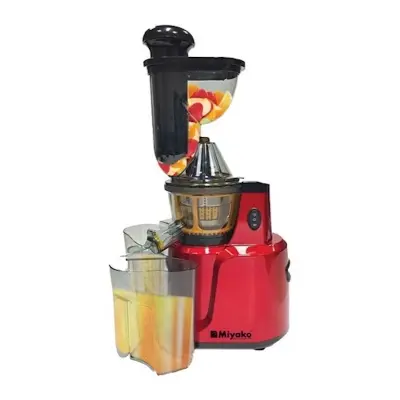 Picture of Miyako MFJ-SD-60E2 Slow Juicer 1500ML with Titanium 304 SS microstrainer. 150W powerful motor, easy to clean, preserves maximum enzymes & vitamins. Perfect for healthy juices at home, Red