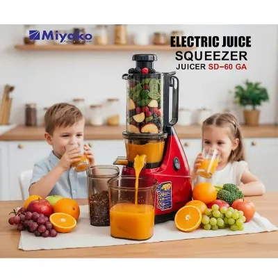 Picture of Miyako SD-60 GA Electric Slow Juicer | Vertical Self-Feeding Juice Squeezer | 500W Copper Motor | 60-80 RPM High Yield | Quiet Operation | Non-Drip Spout, Red